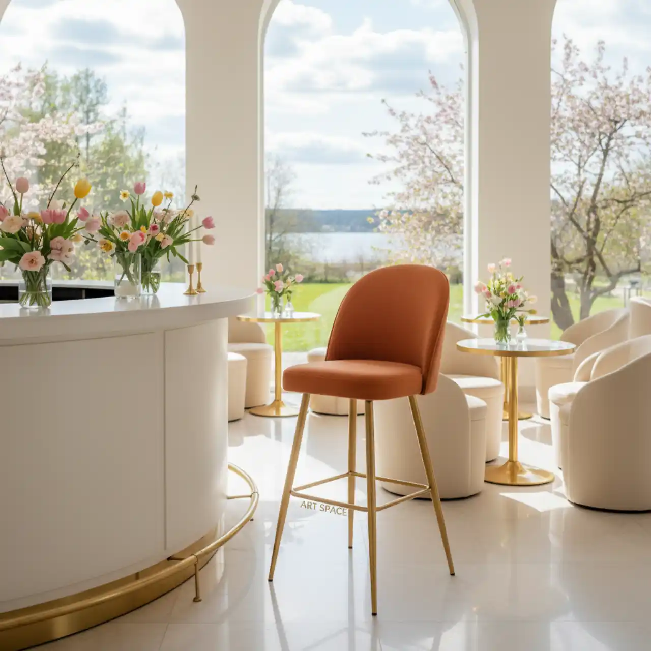 Стул полубарный Маллин велюр Ginger ножки бук RAL золото