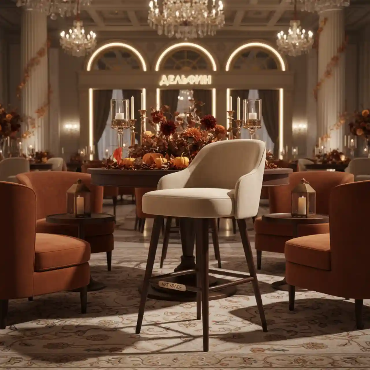 Стул полубарный велюр бежевый Ханнингем