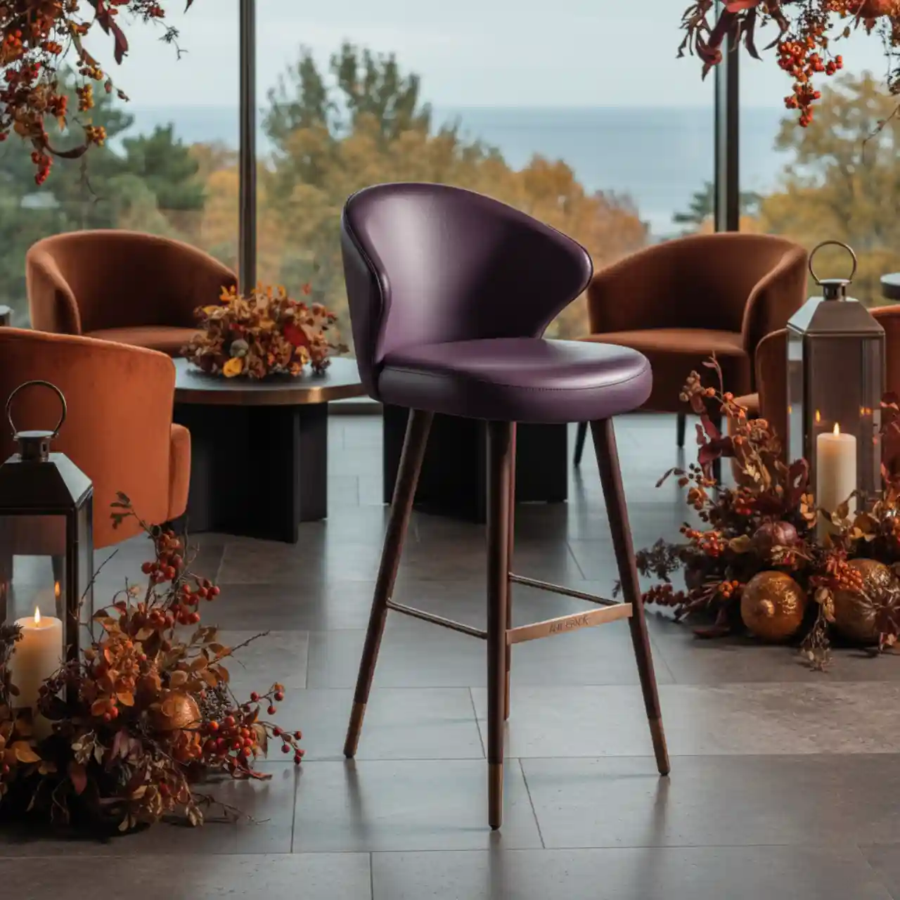 Стул барный Эссель фиолетовая кожа