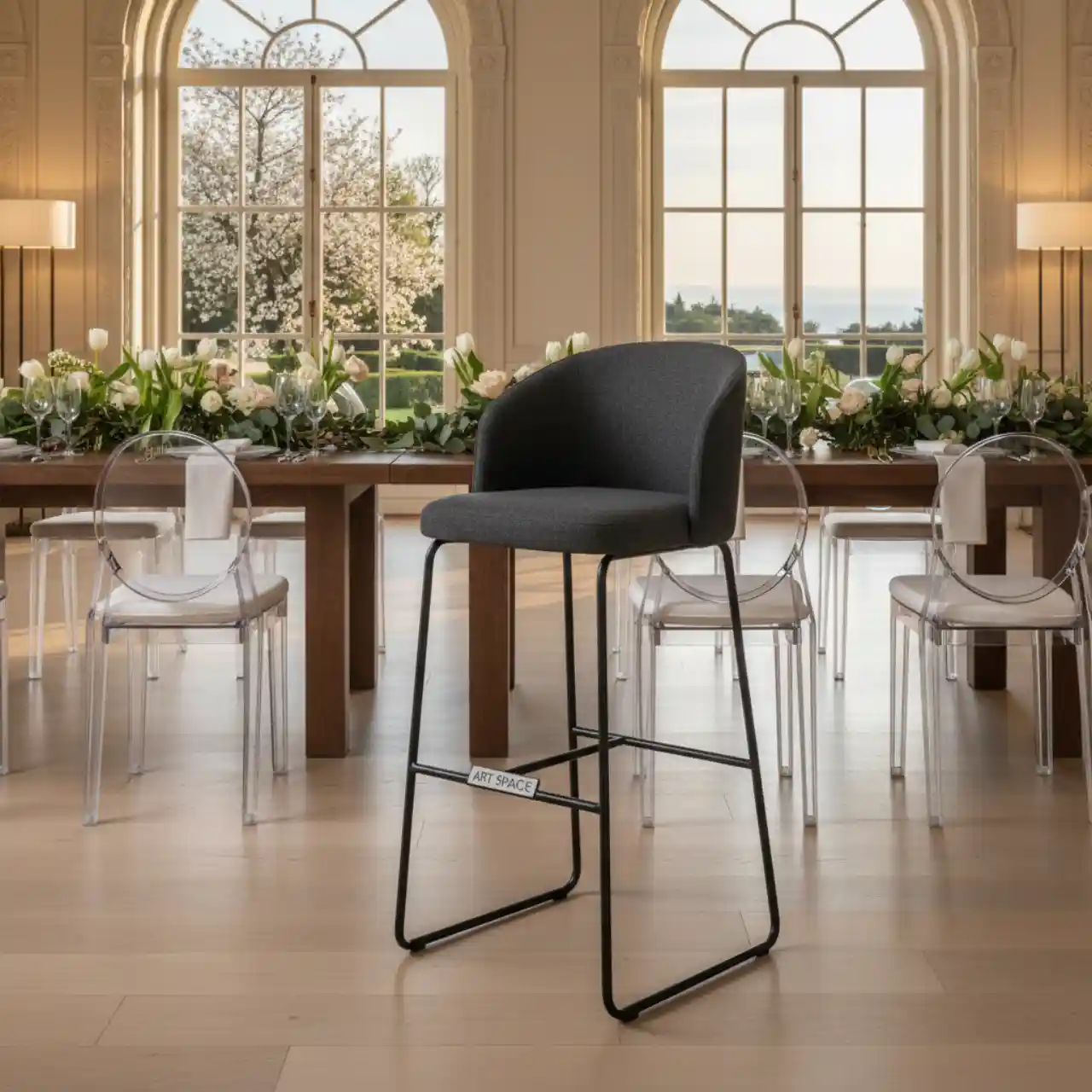 Стул барный черный металлический