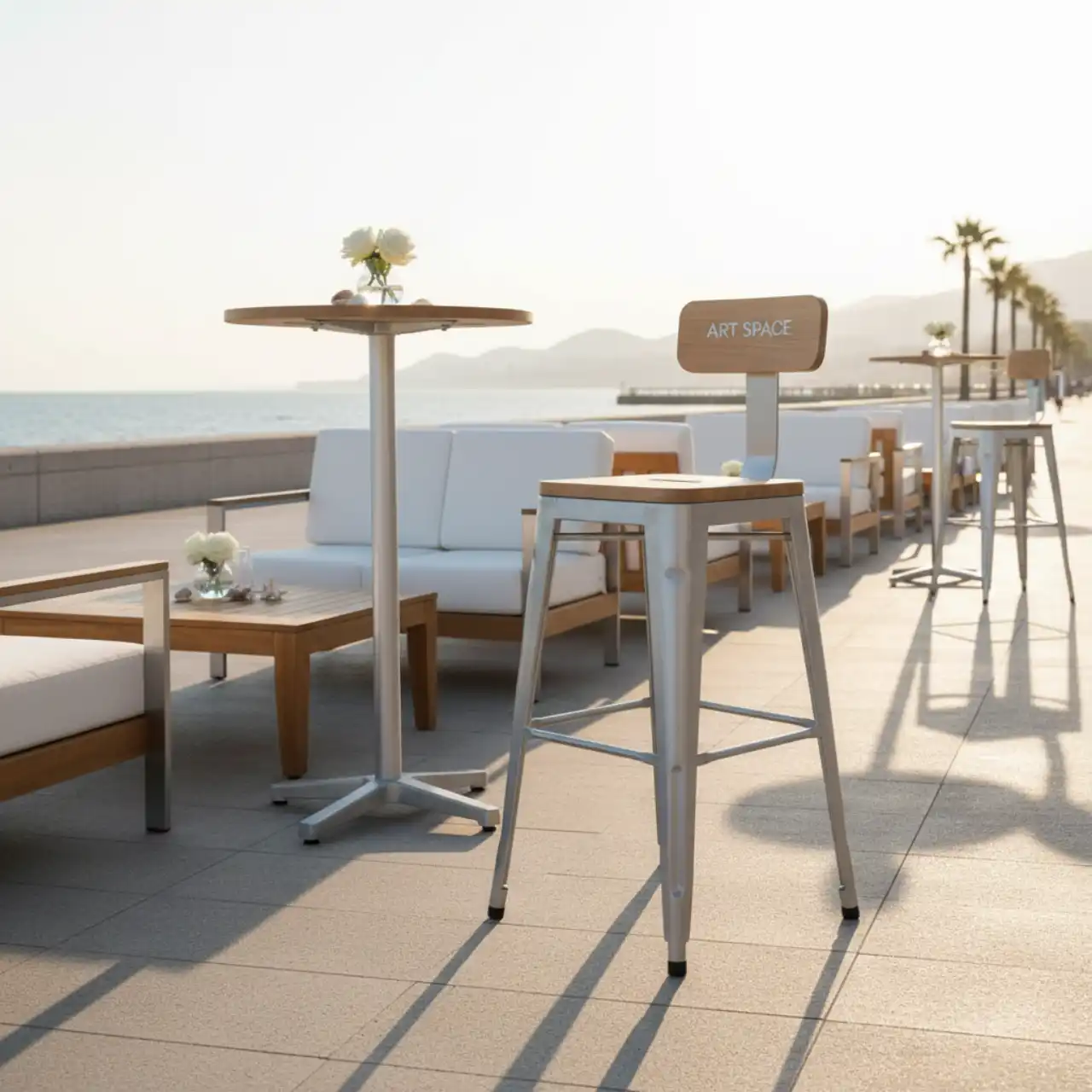 Стул барный со спинкой серебристый матовый Tolix Wood