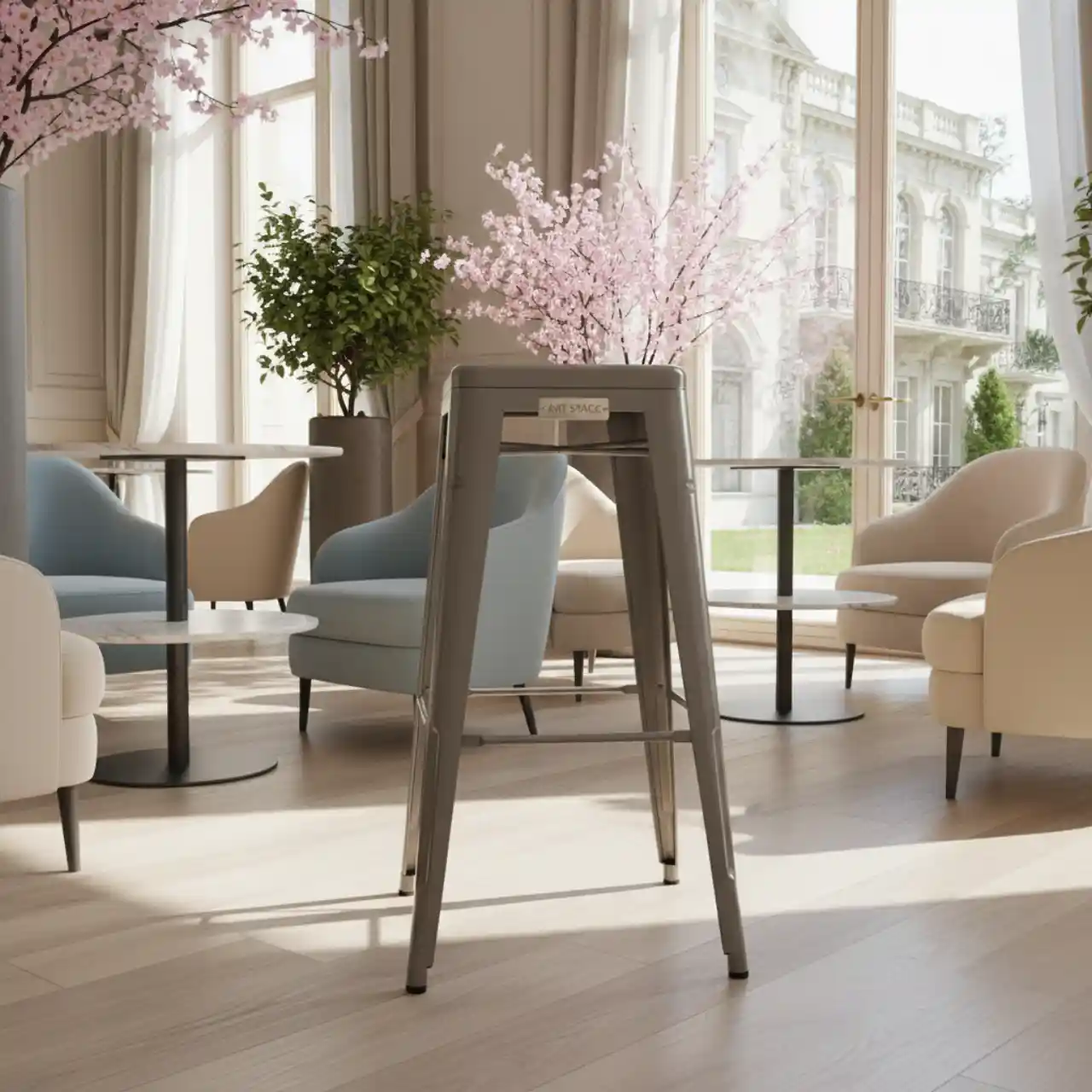 Стул барный серый металл Tolix