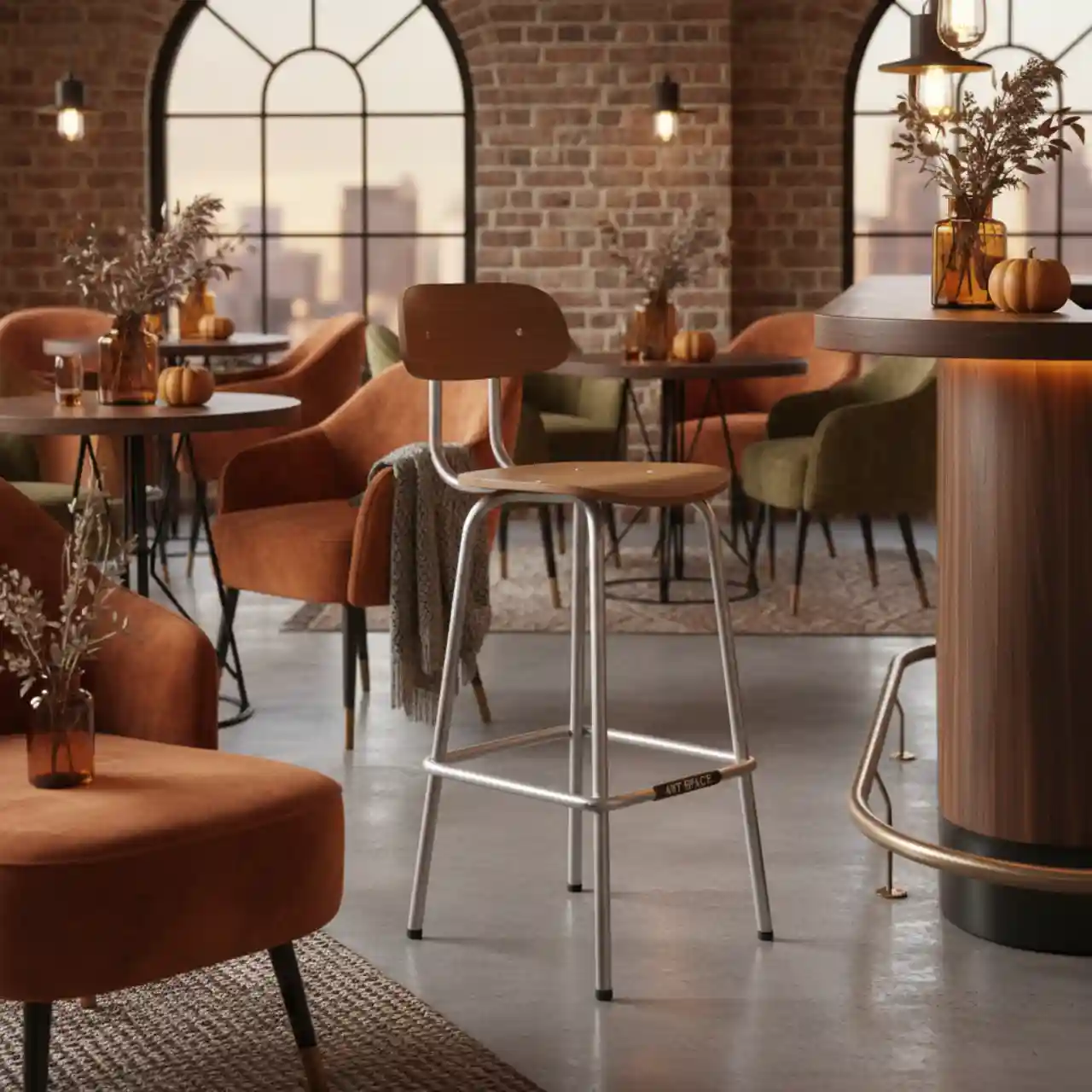 Стул барный со спинкой Tolix Wood серебристый матовый