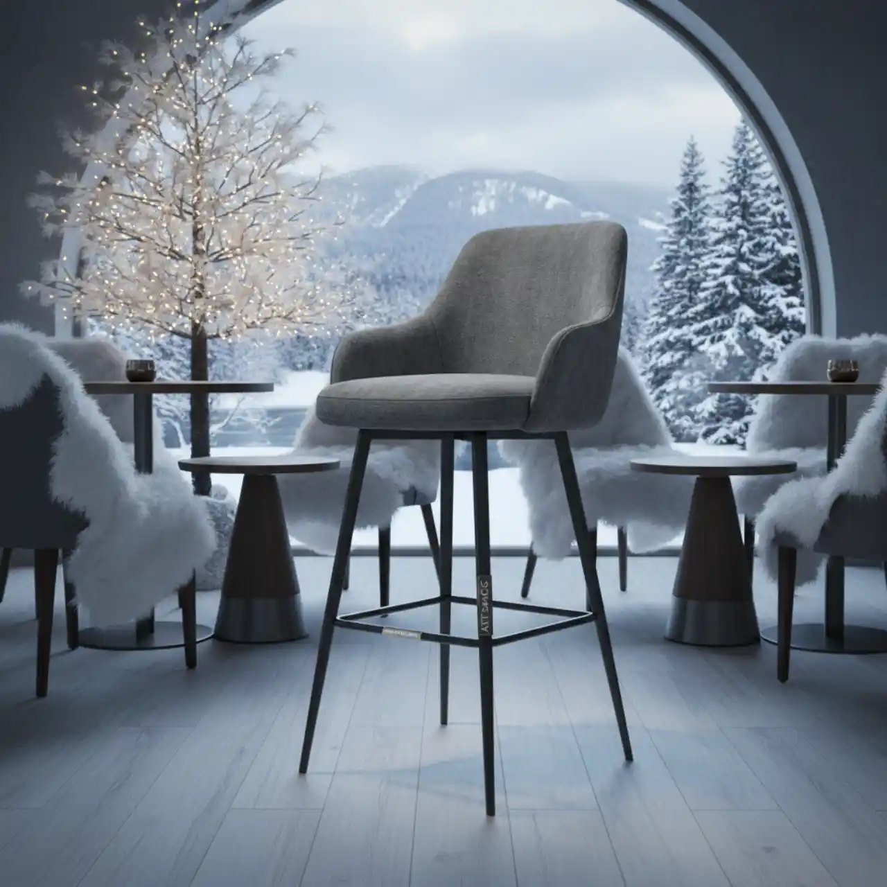 Стул барный серый со спинкой Турин