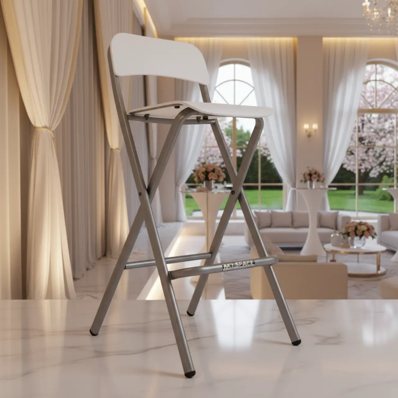 Стул барный складной белый с серыми ножками Франклин