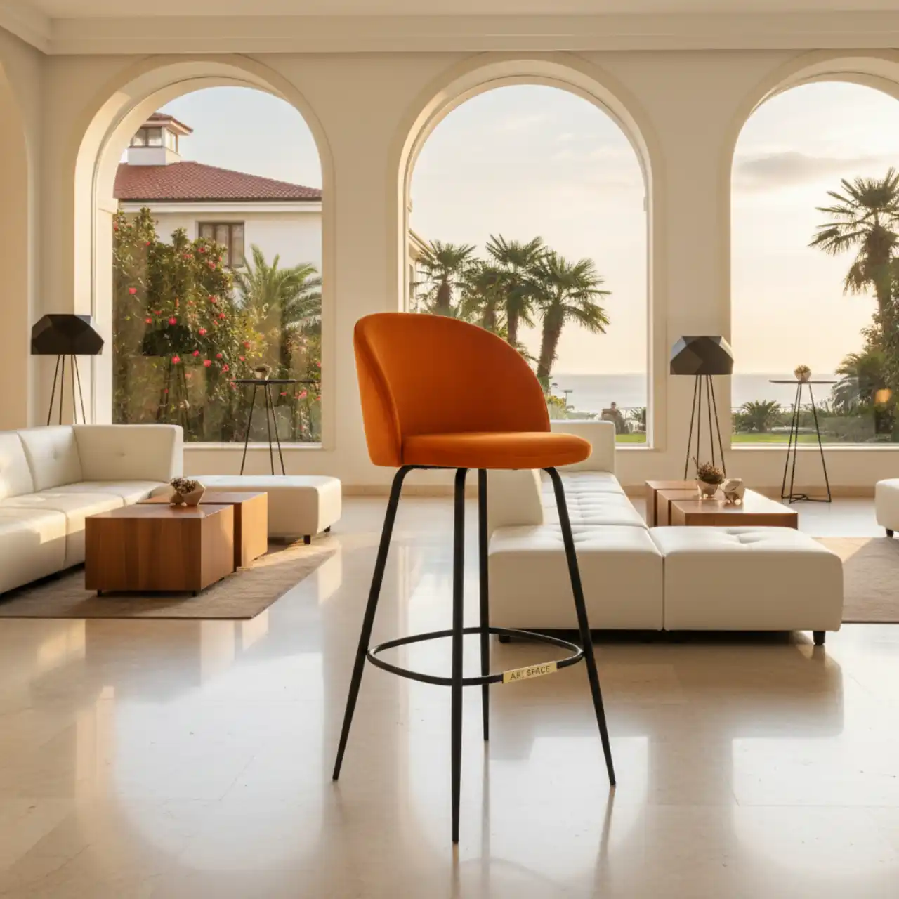 Стул барный Оскар оранжевый велюр