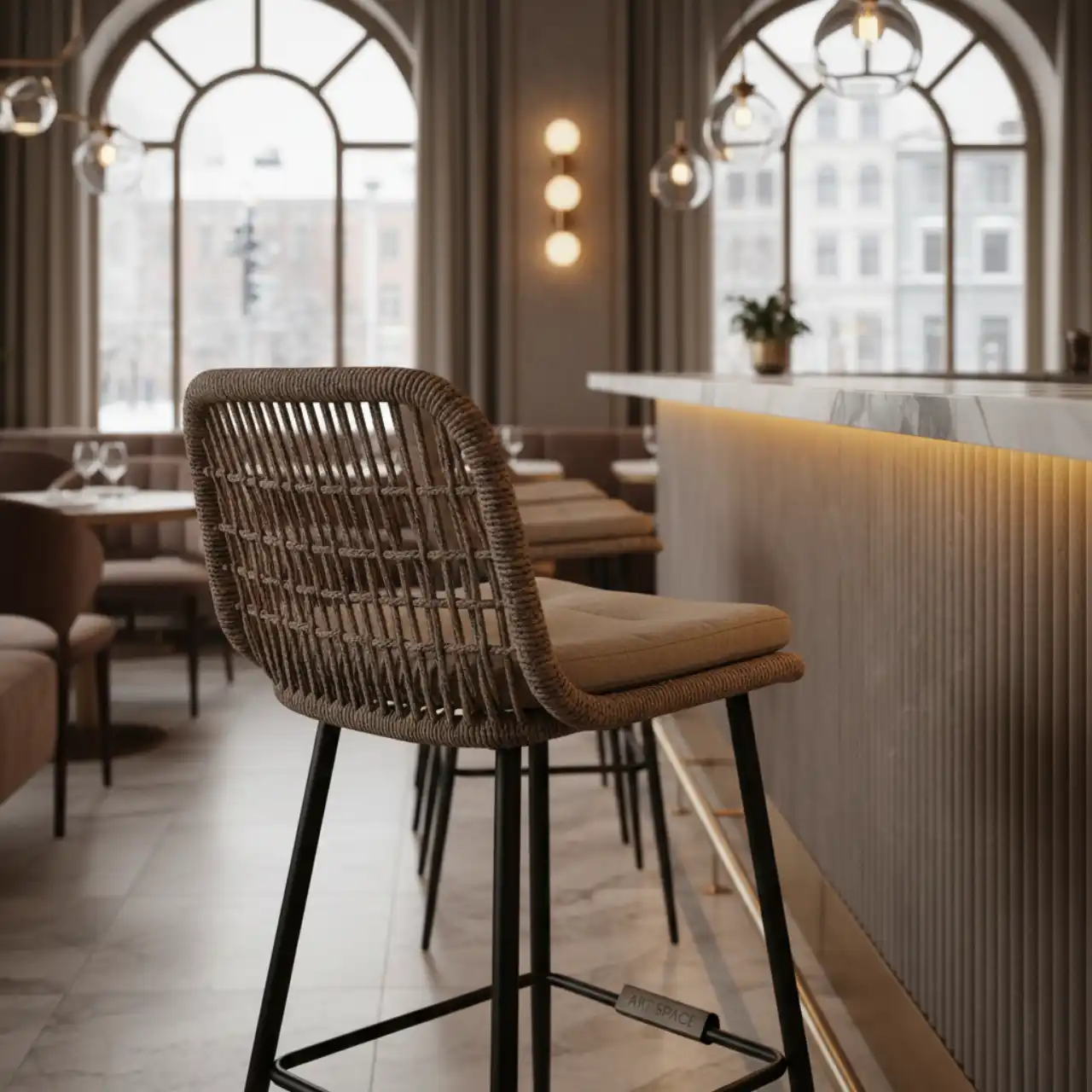 Стул барный из роупа MAR BCH st001 W коричнево бежевый