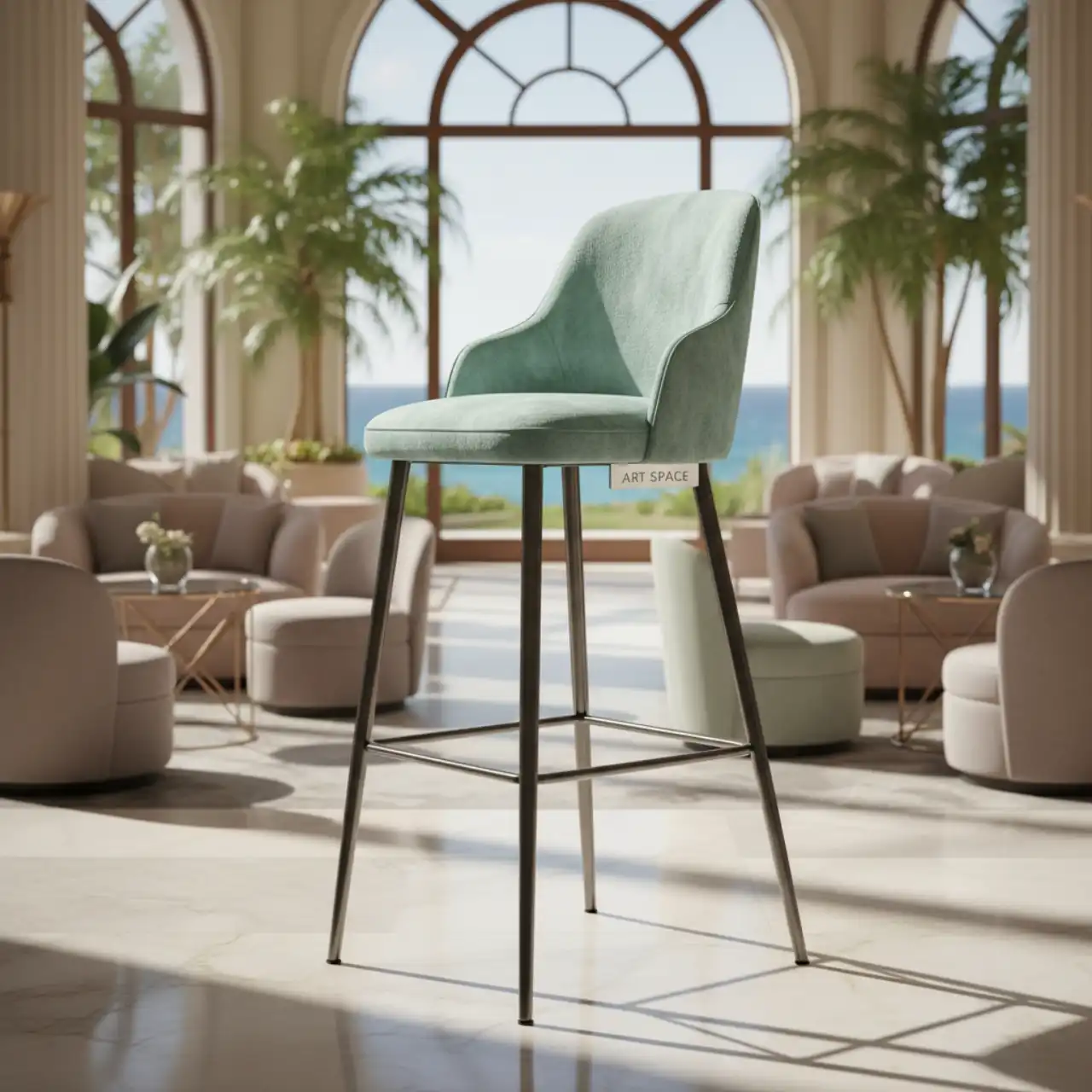 Стул барный Маллин велюр Palermo mentol ножки металл