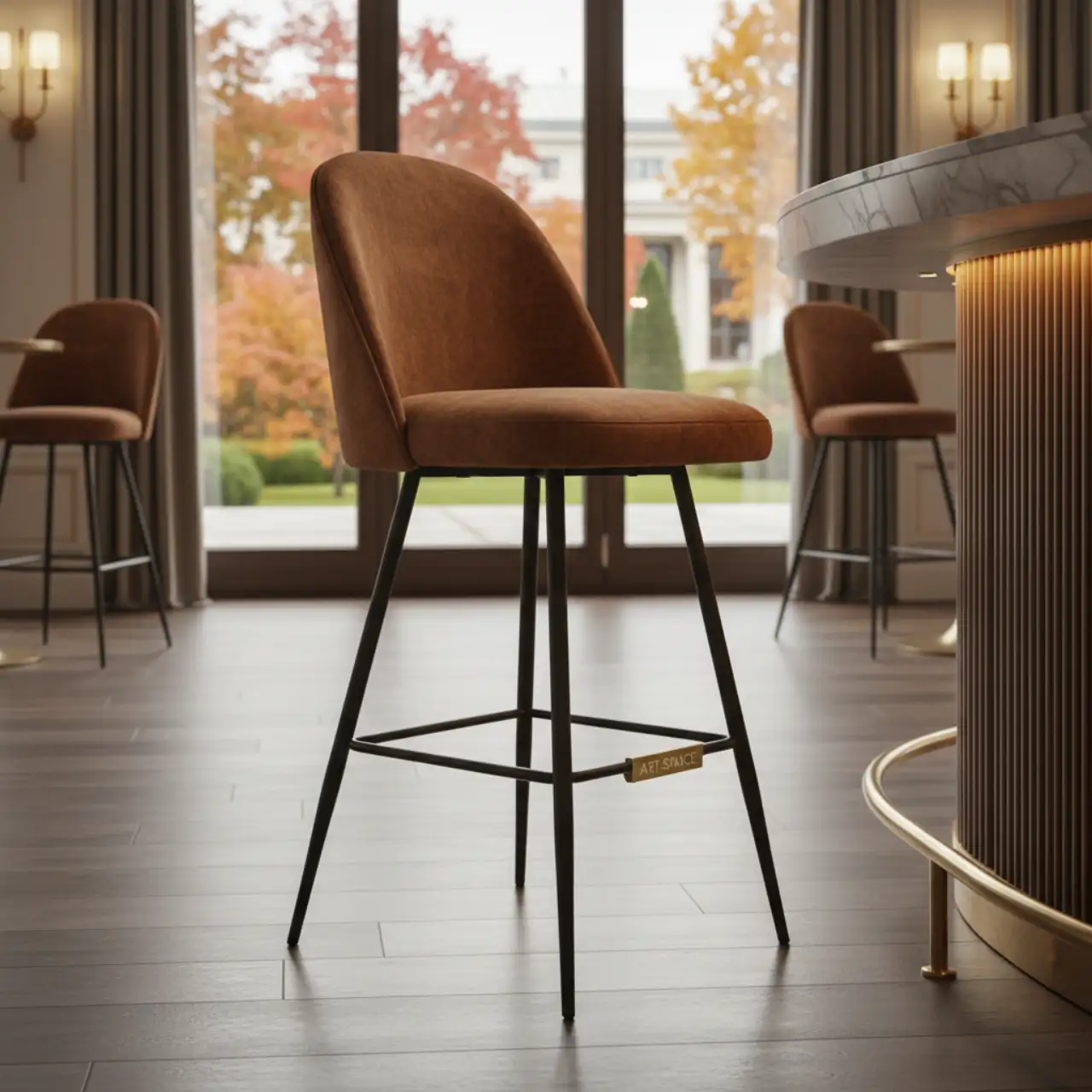 Стул барный Маллин велюр Velutto ножки металл черный муар