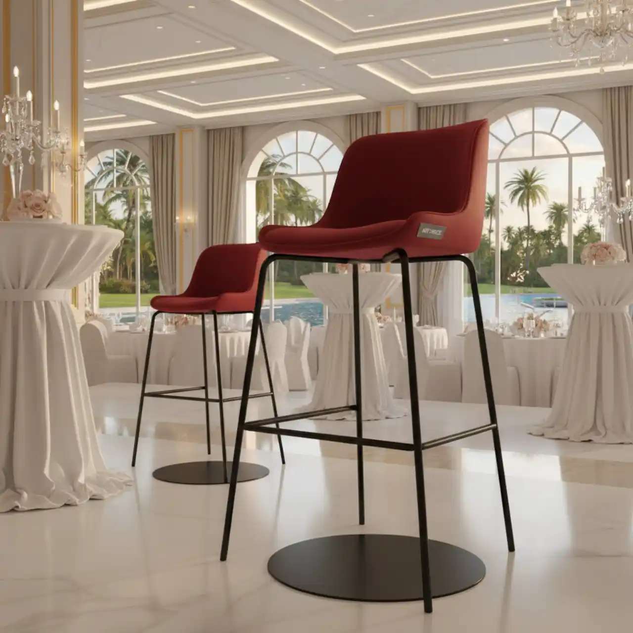 Стул барный красный металлический