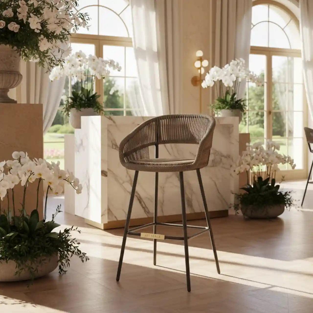 Стул барный из роупа MAR BCH St003 темно бежевый