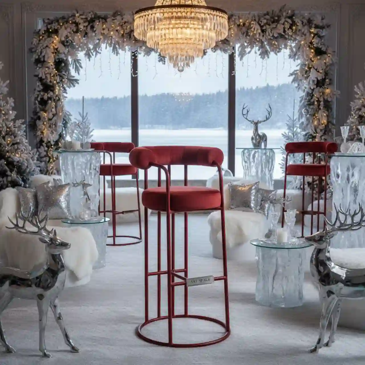 Стул барный красный металлический RD