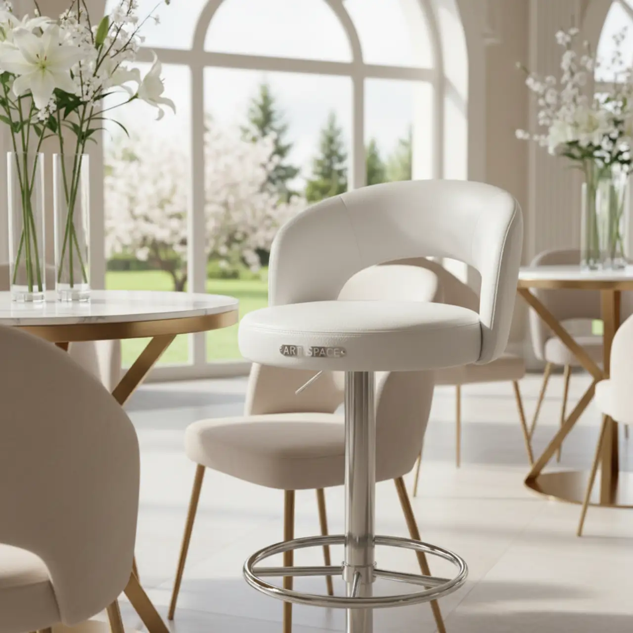 Стул барный для визажиста белый из экокожи WT