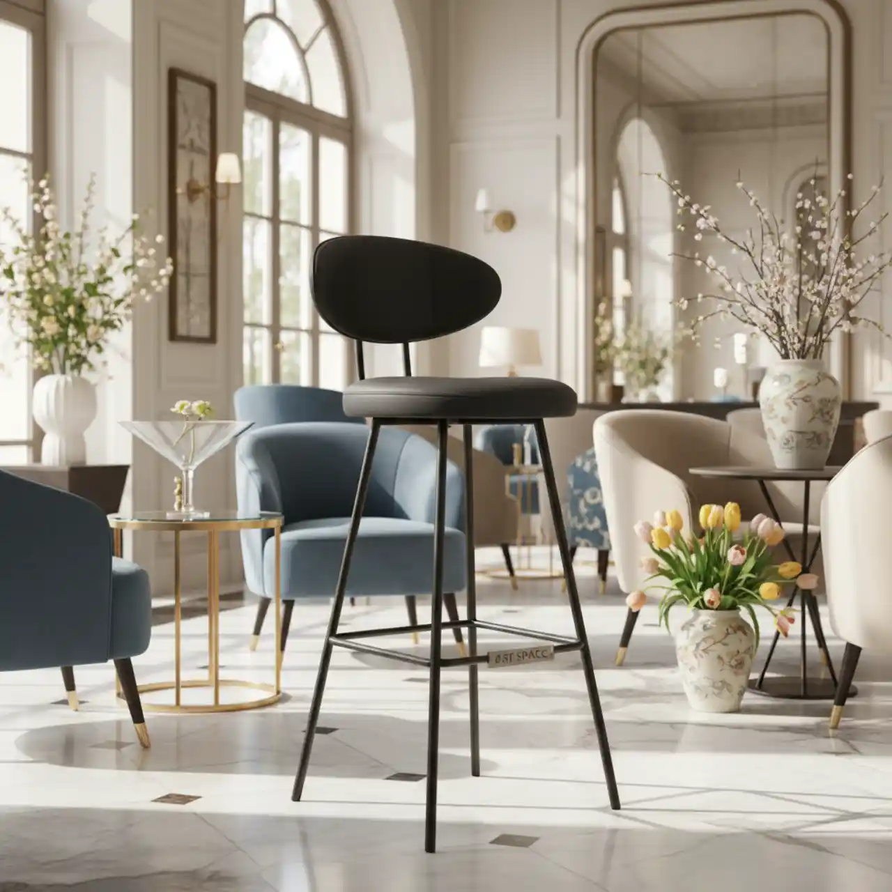 Стул барный для визажиста чёрный