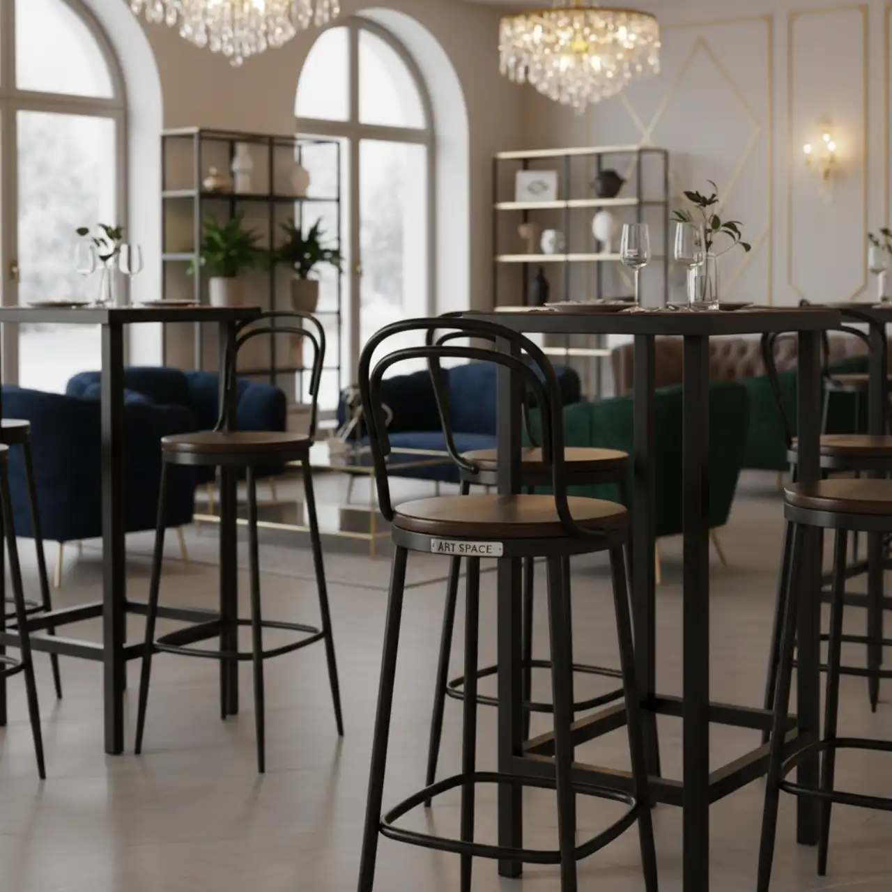 Стул барный Tolix Wood со спинкой черный