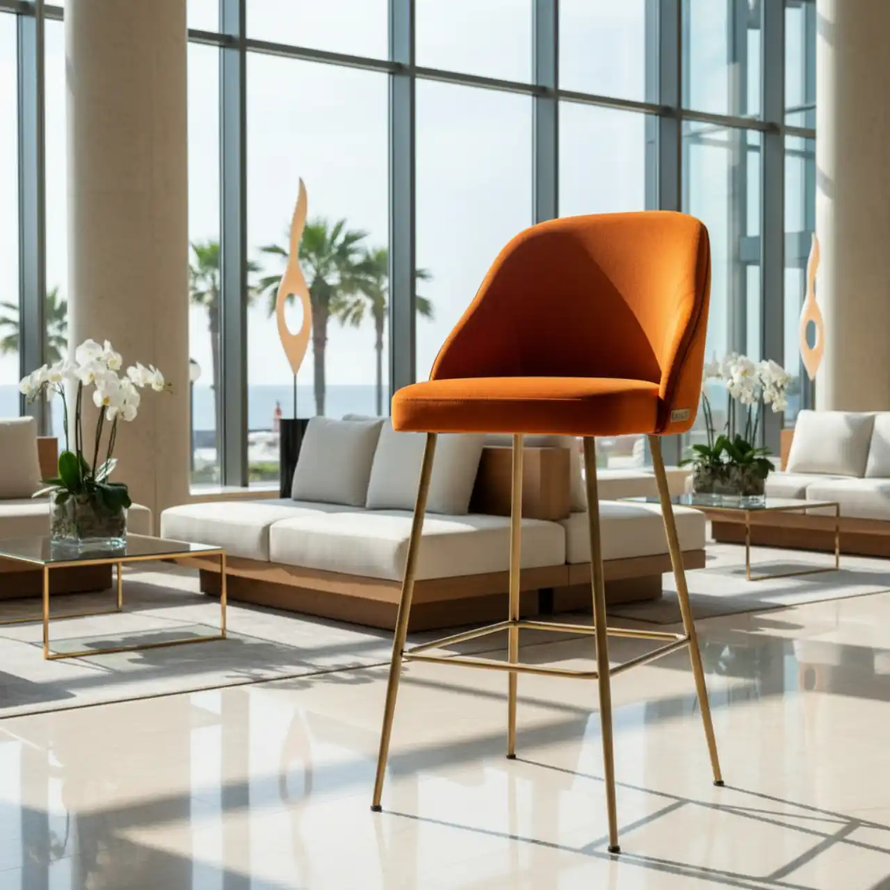 Стул барный Mars велюр оранжевый