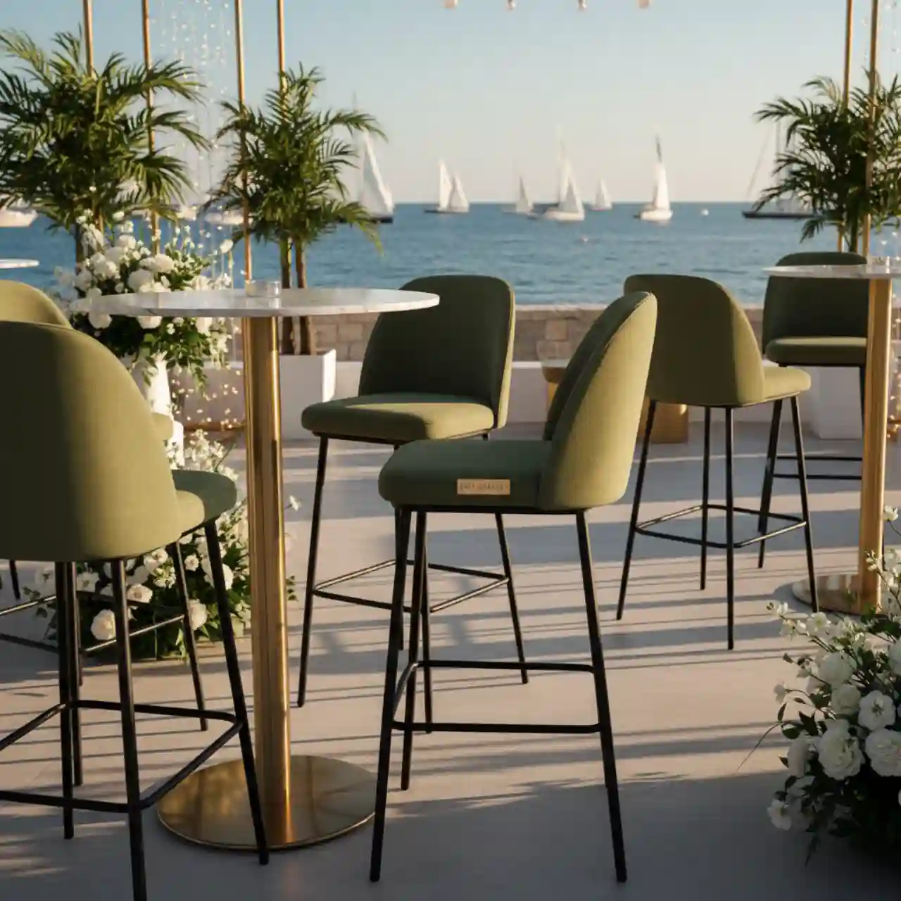 Стул барный Mars оливковый велюр черный каркас