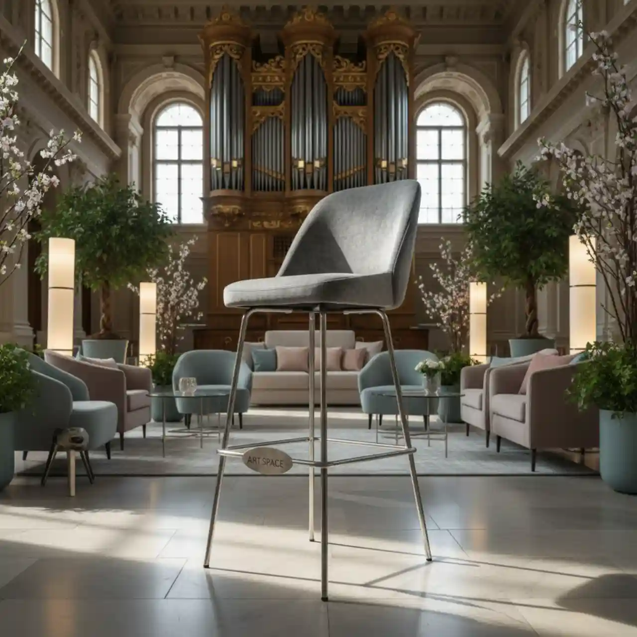 Стул барный Kongsberg серый велюр стальные ножки