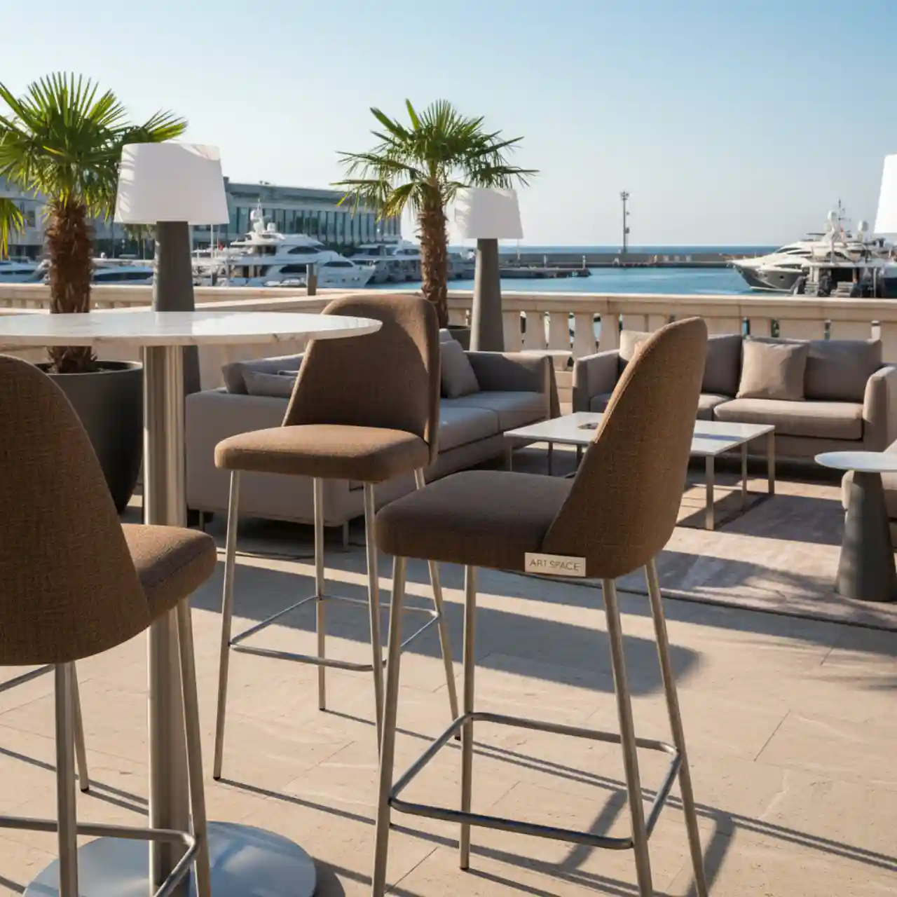 Стул барный Kongsberg коричневая ткань стальные ножки