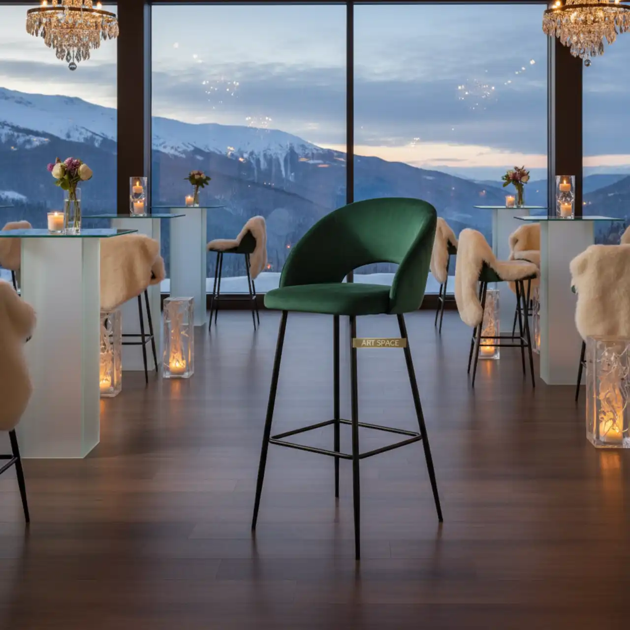 Стул барный Lega темно зеленый велюр