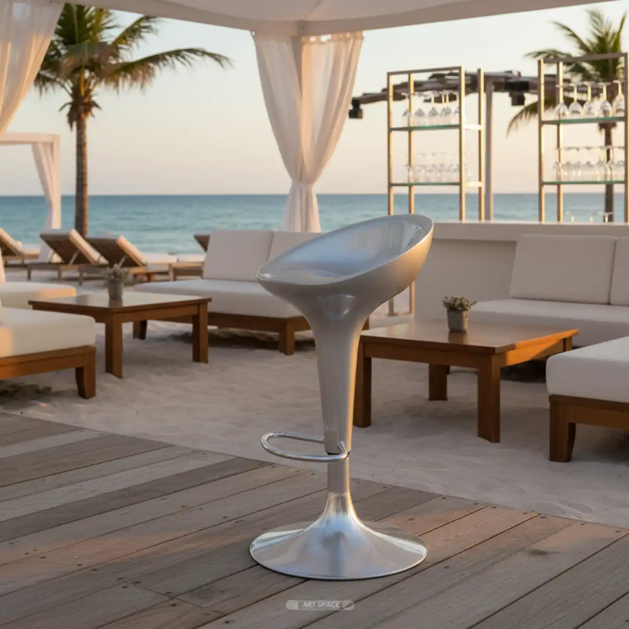 Стул барный Bombo серебряный пластиковый