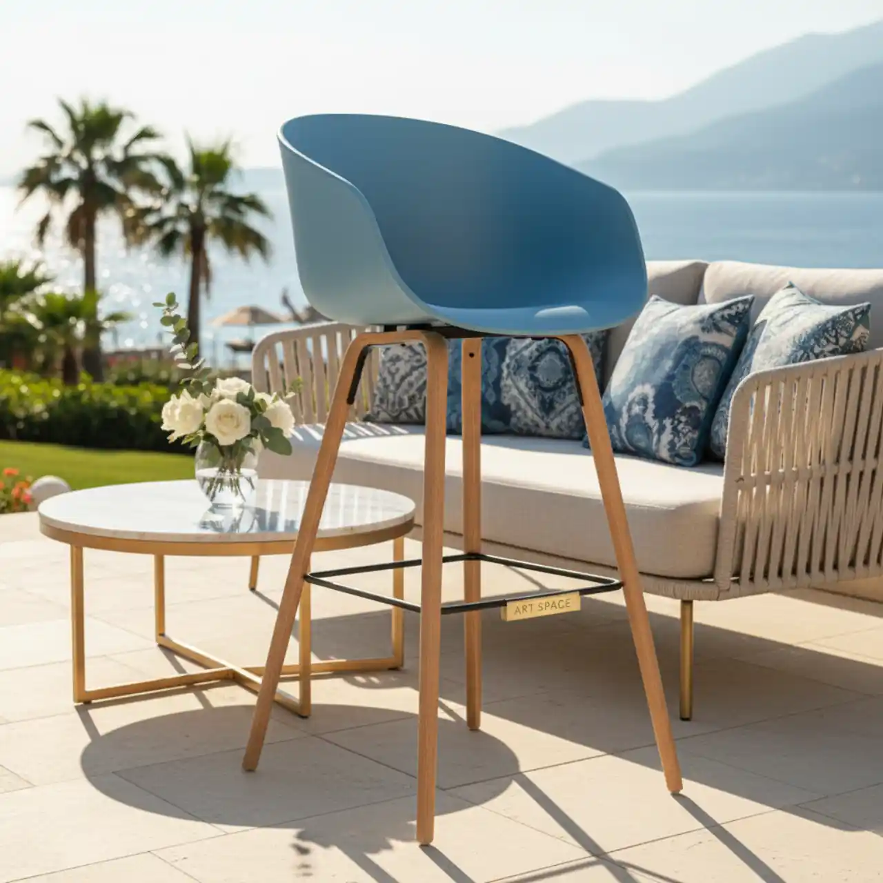 Стул барный Eames голубой