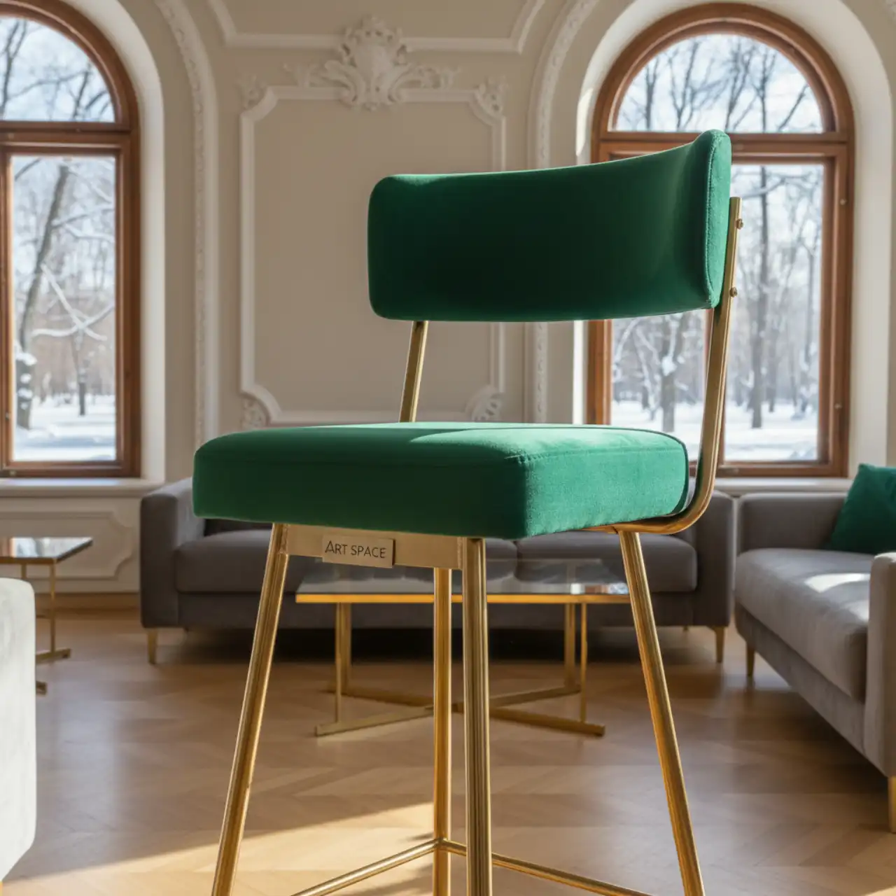Стул барный Austin Green золотой с зеленой сидушкой