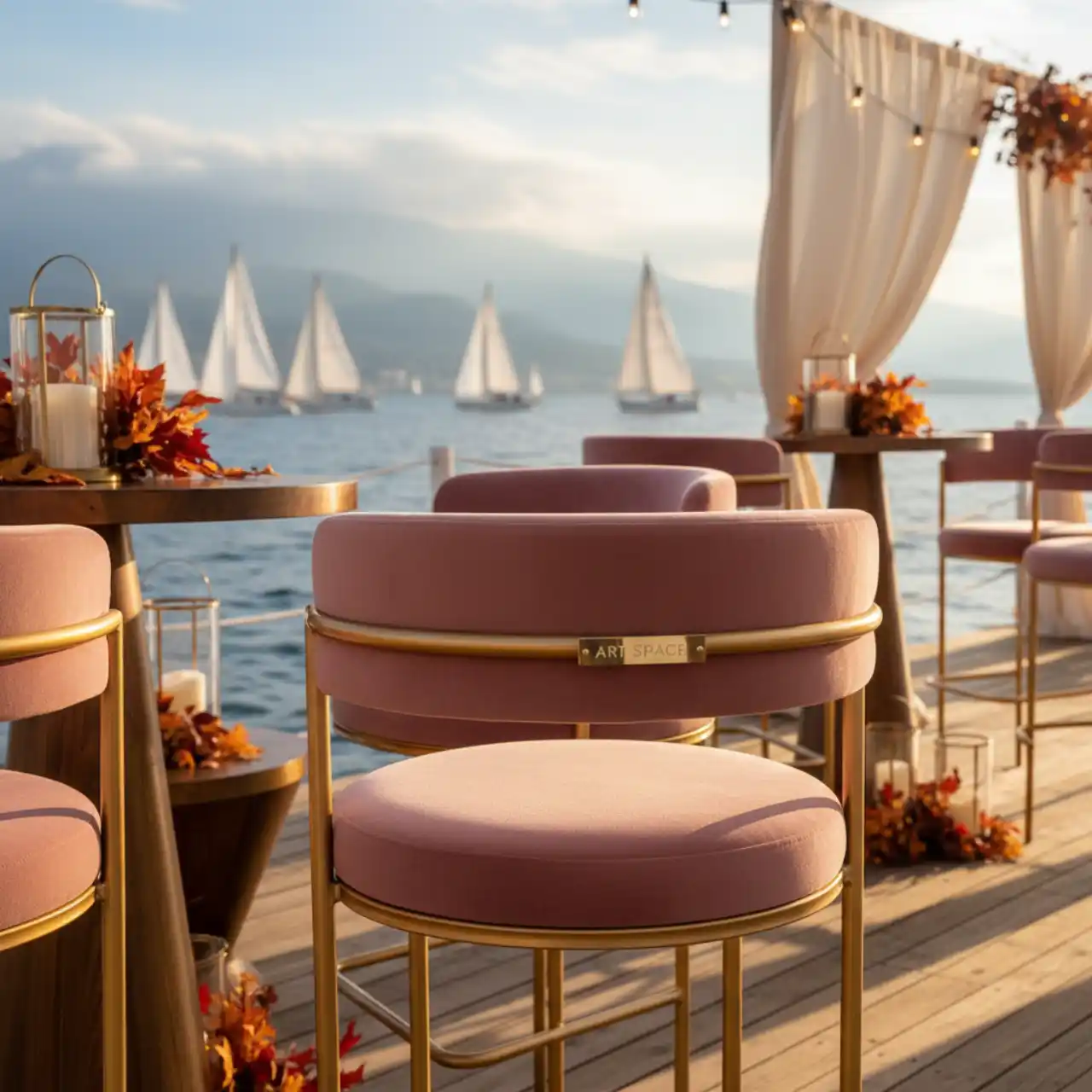 Стул барный Austin Rose золотой с розовой сидушкой