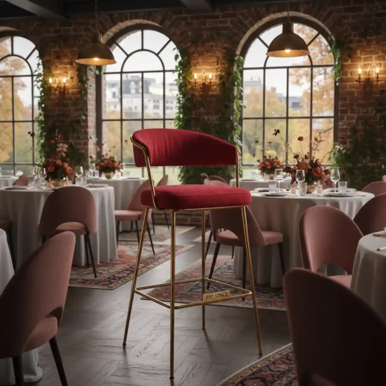 Стул барный Austin red золотого цвета с красной сидушкой