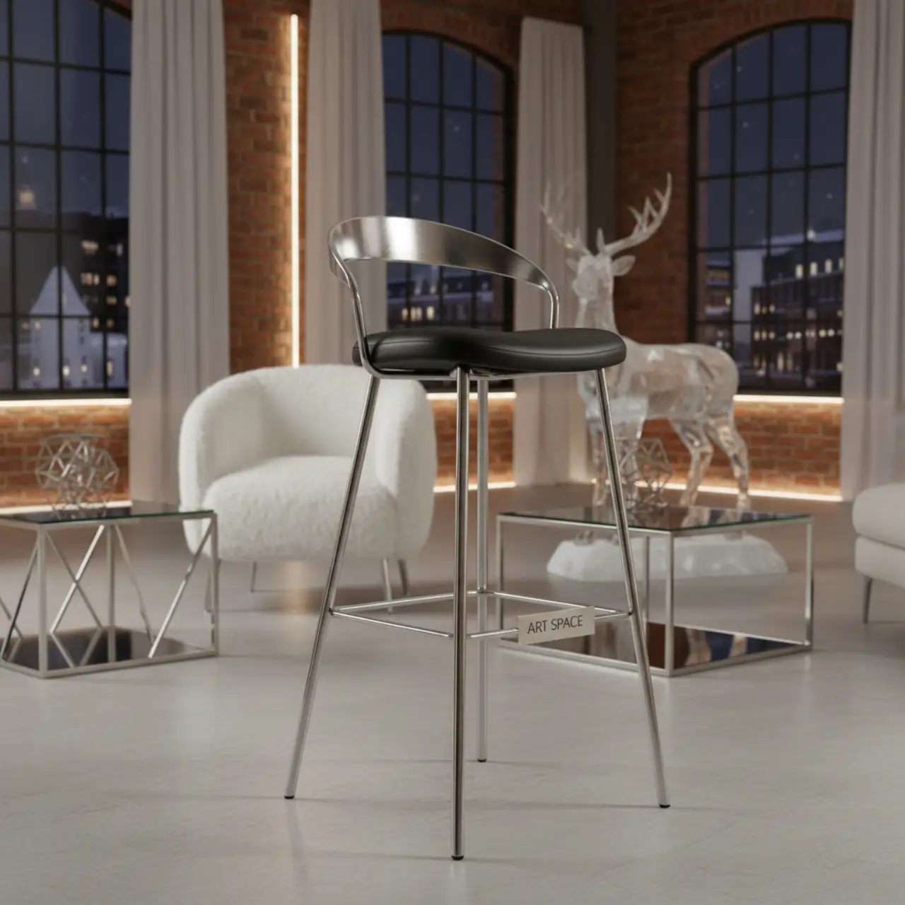 Стул барный Austin серебристый с черной сидушкой