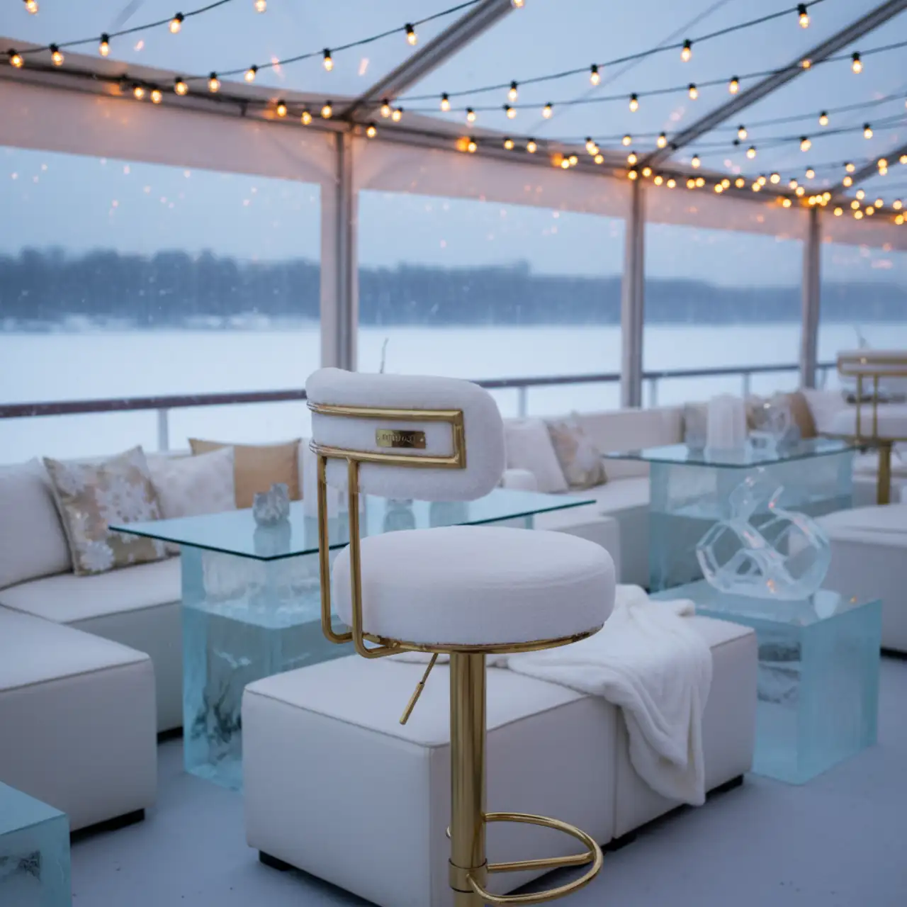 Стул барный Austin White золотой с белой сидушкой