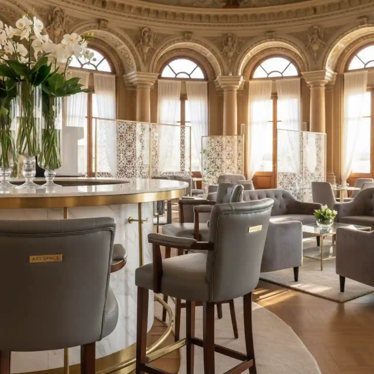 Барный стул с подлокотниками Лагер серая кожа