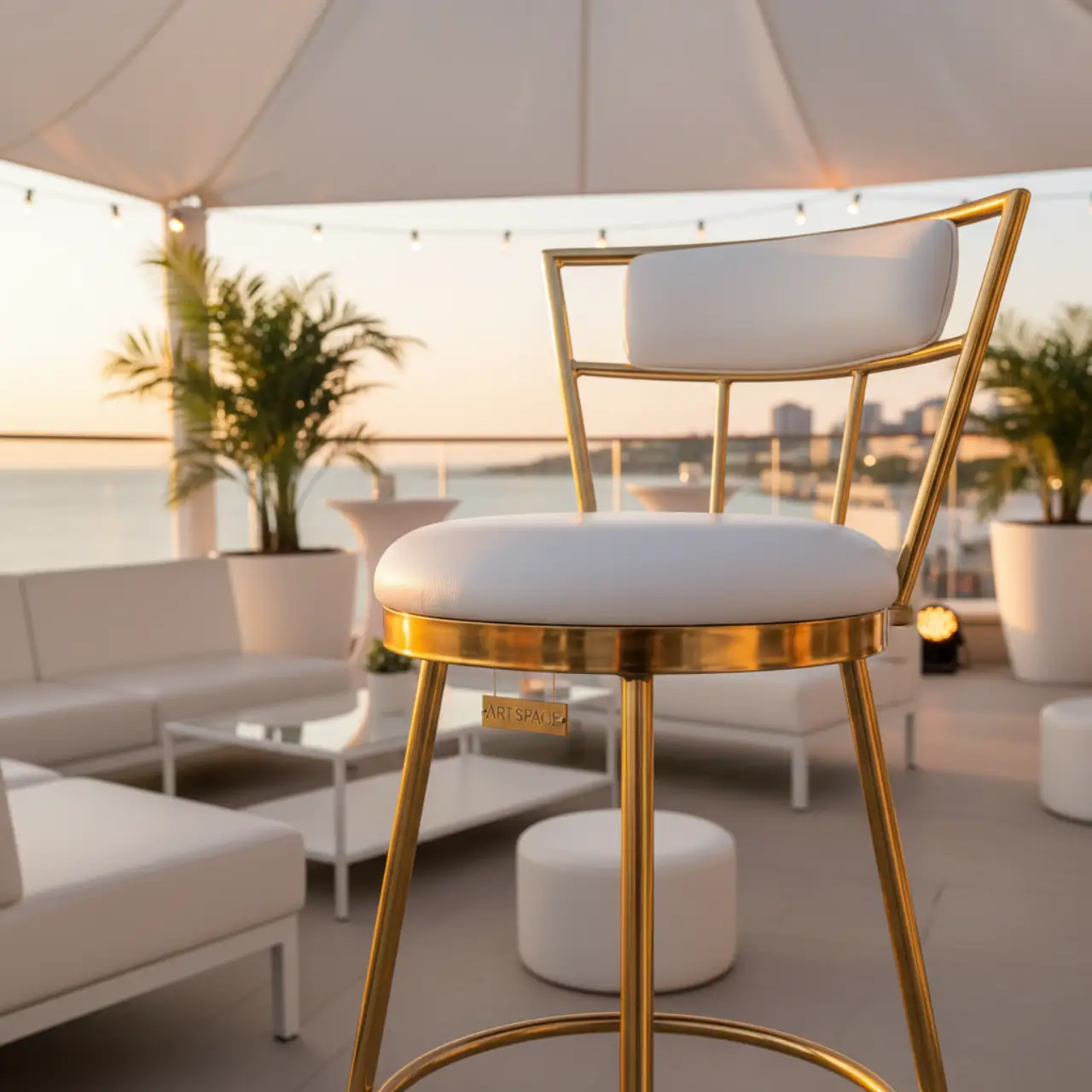 Барный стул золотой с белой сидушкой Austin white