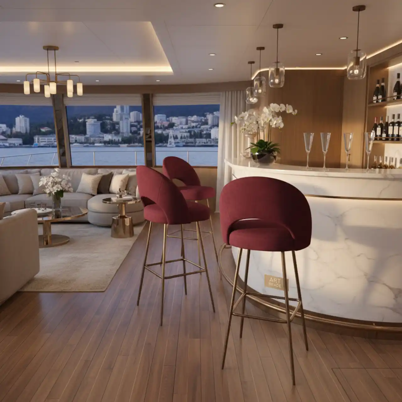 Барный стул Гардур бордовый велюр