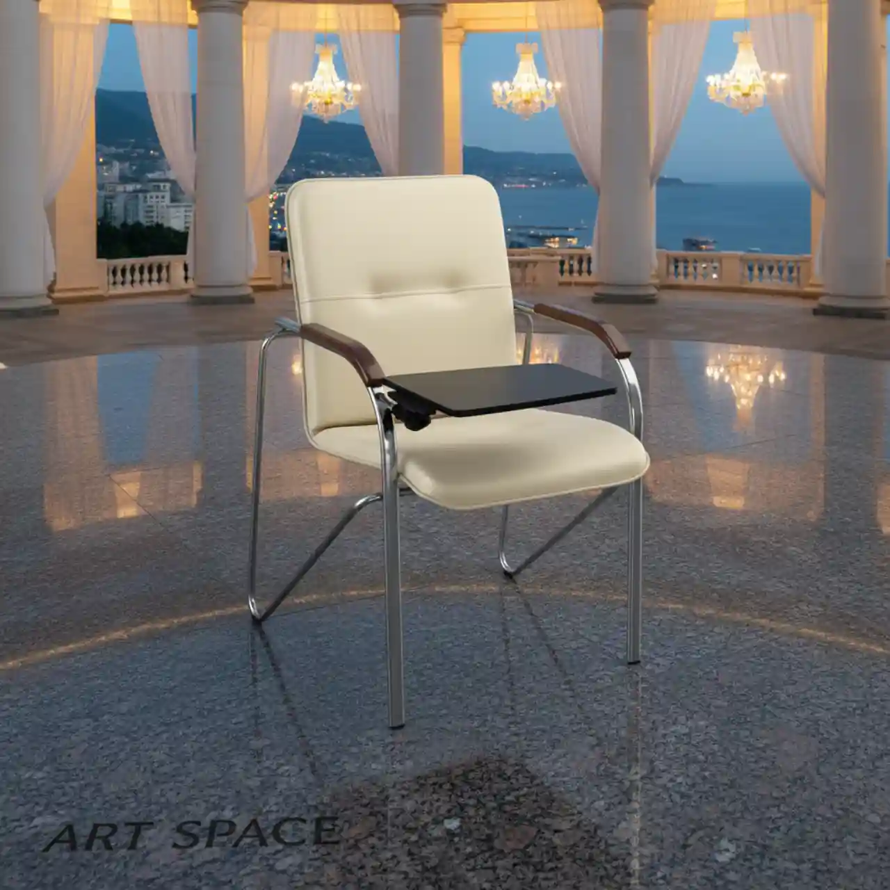 Стулья кресло САМБА с пюпитром (столиком) светлый