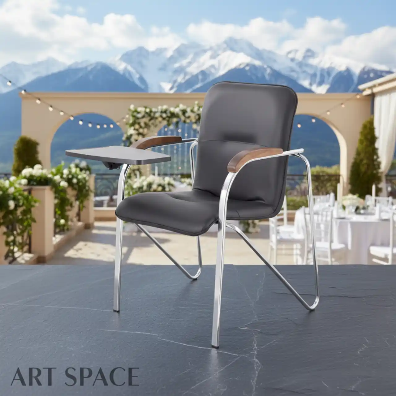 Стулья кресло САМБА с пюпитром (столиком) темный