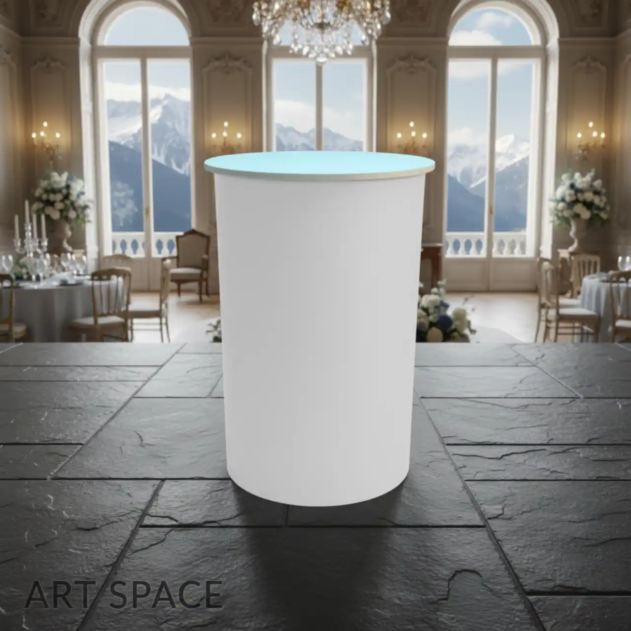 Столы коктейльные БОЧКА с белым чехлом и столешницей МДФ белого цвета