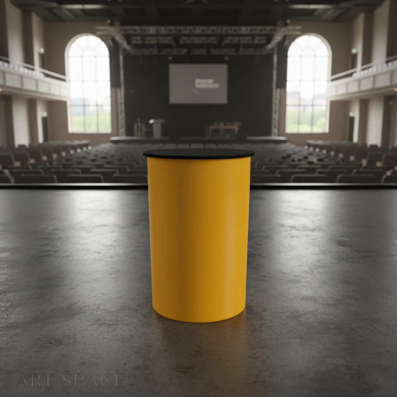 Столы коктейльные БОЧКА с желтым чехлом и столешницей МДФ черного цвета