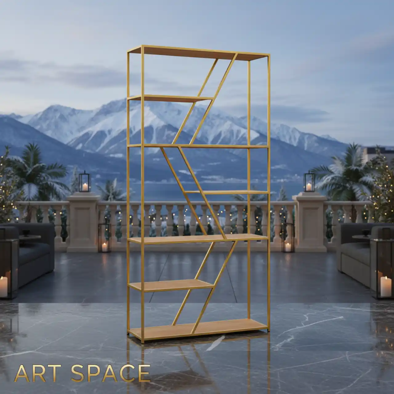 Стеллажи АФИНА дизайнерские ЗОЛОТЫЕ