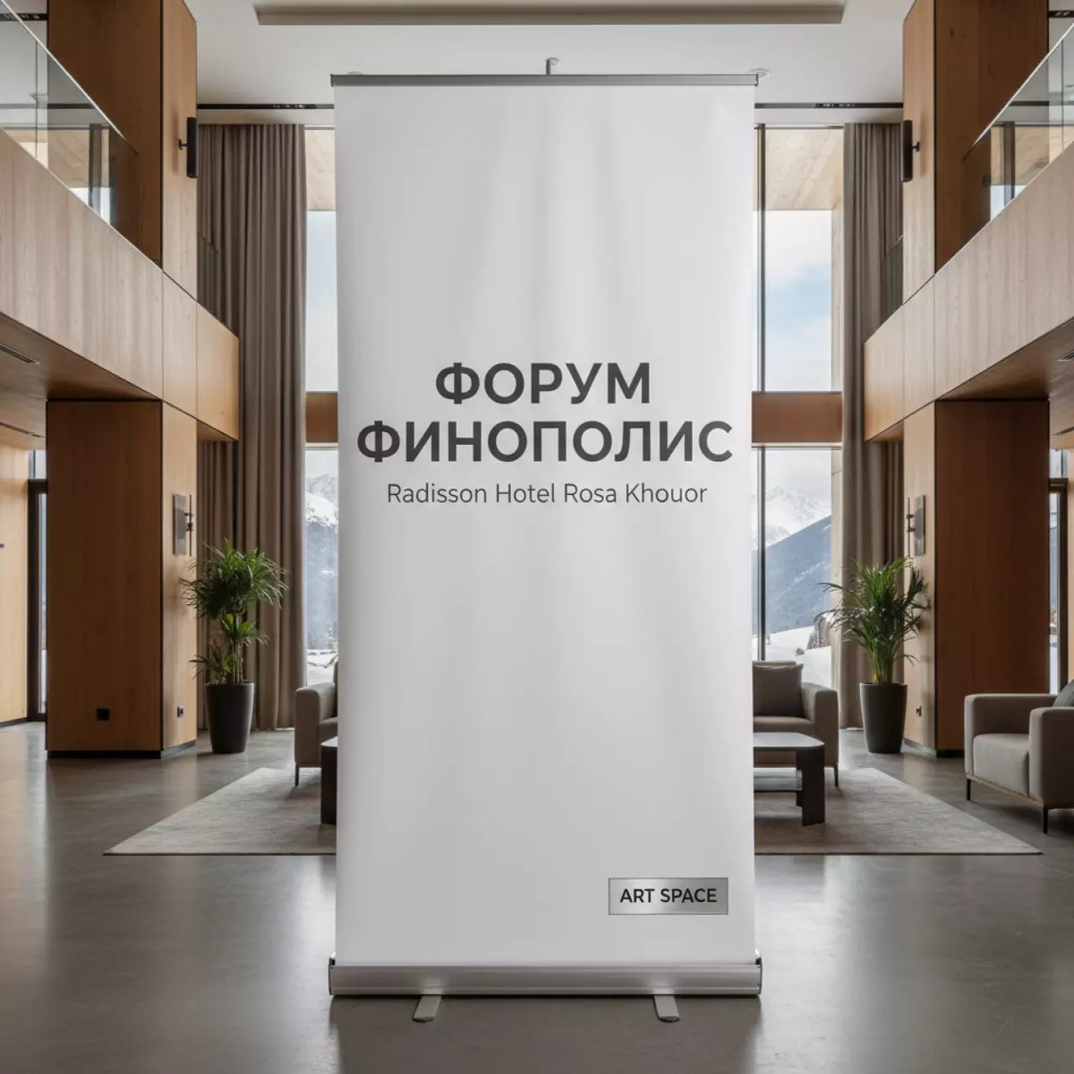 Аренда Баннер Frontlit S ламинированный Индия 280 гр 50x3,2 м мат 300Dx200D 18x12 в Radisson Hotel Rosa Khutor — ART SPACE