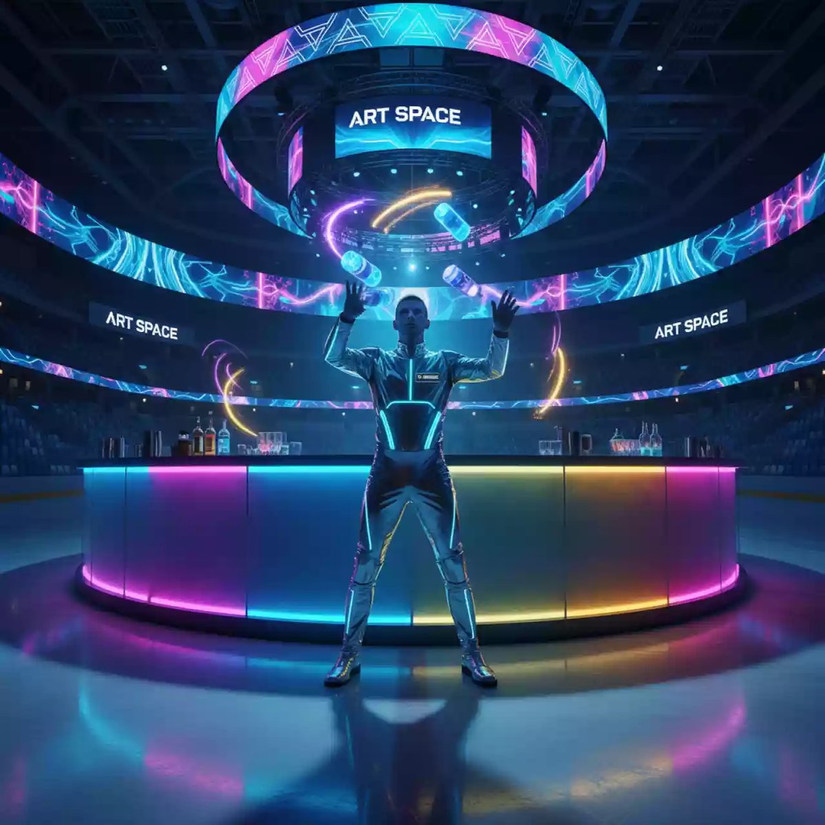 Аренда Бармен шоу соло для свадьбы в ледовой арене «Шайба» — ART SPACE