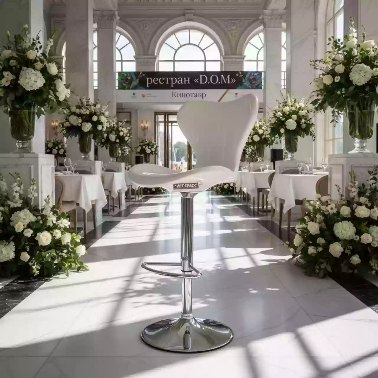 Аренда Барный стул белый пластиковый Bombo Long в ресторане «D.O.M» — ART SPACE