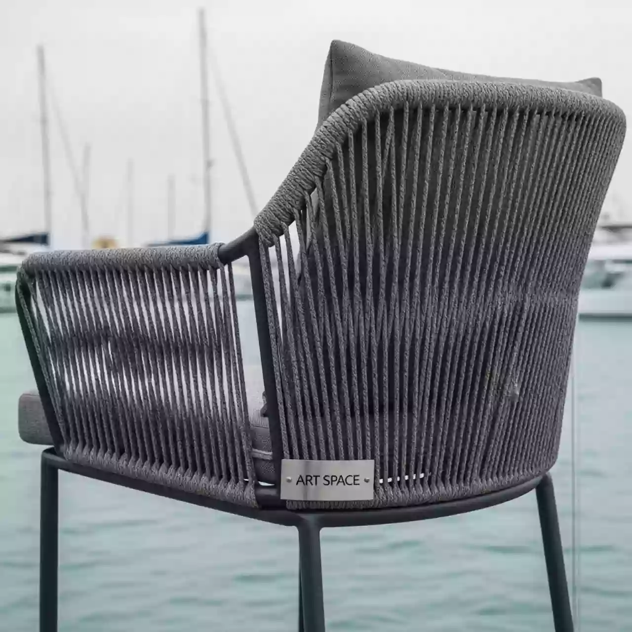 Аренда Барный стул Бордо плетеный сталь роуп ткань серый на парусной регате (Сочи) — ART SPACE