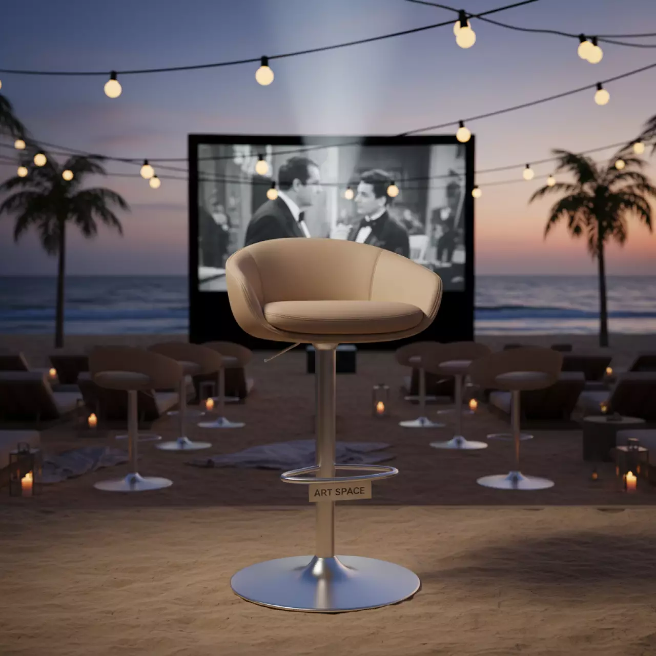 Аренда Барный стул Эссель бежевая кожа на пляже «Маяк» — ART SPACE