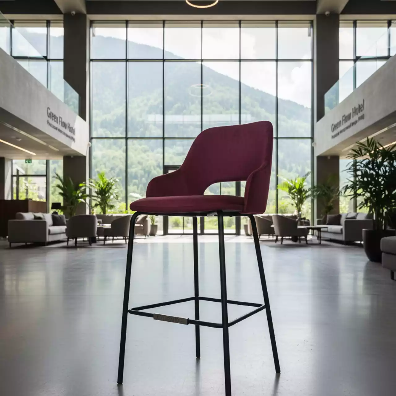 Аренда Барный стул Гардур велюр бордовый в Green Flow Hotel — ART SPACE