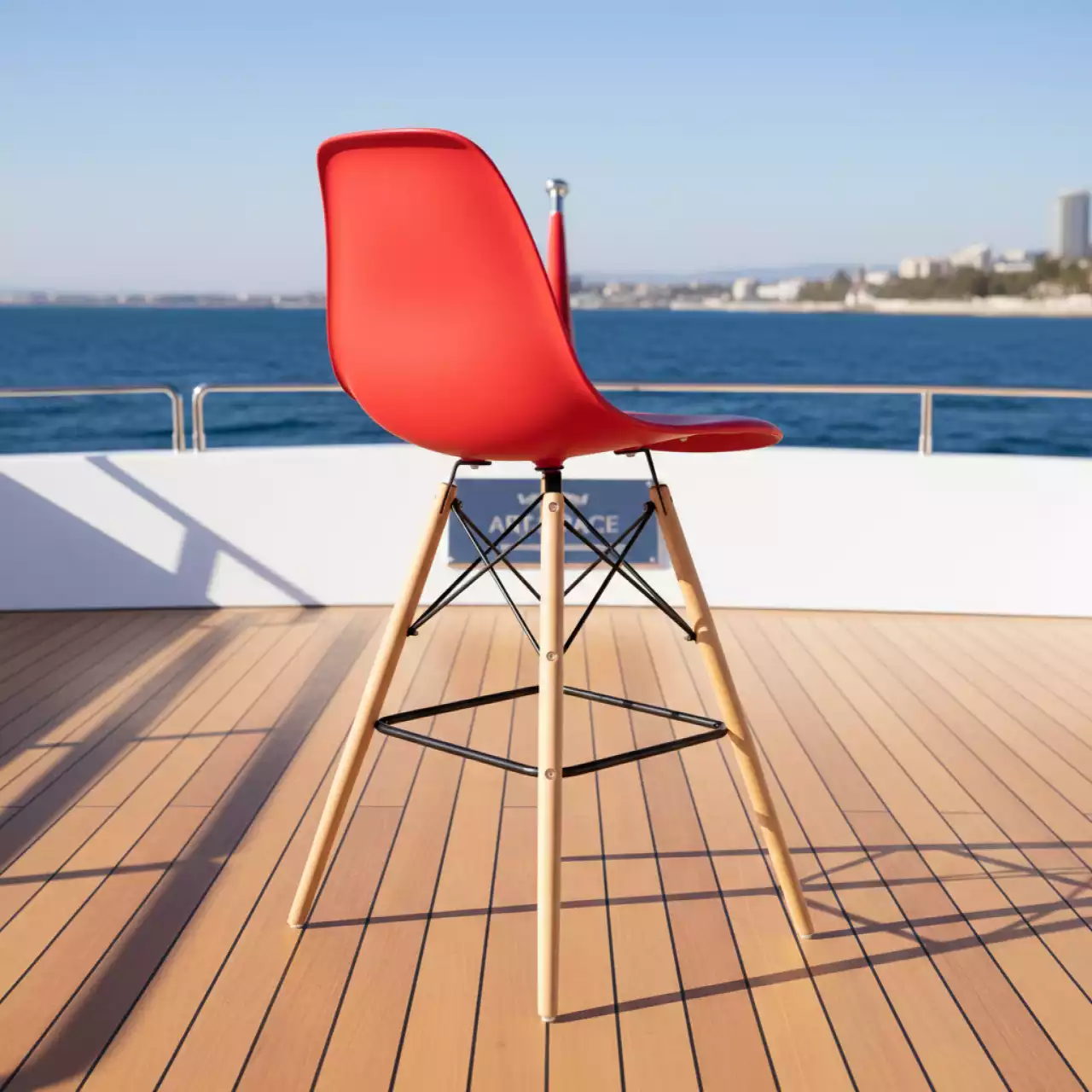 Аренда Барный стул красный Eames на VIP теплоходе (Морпорт Сочи) — ART SPACE