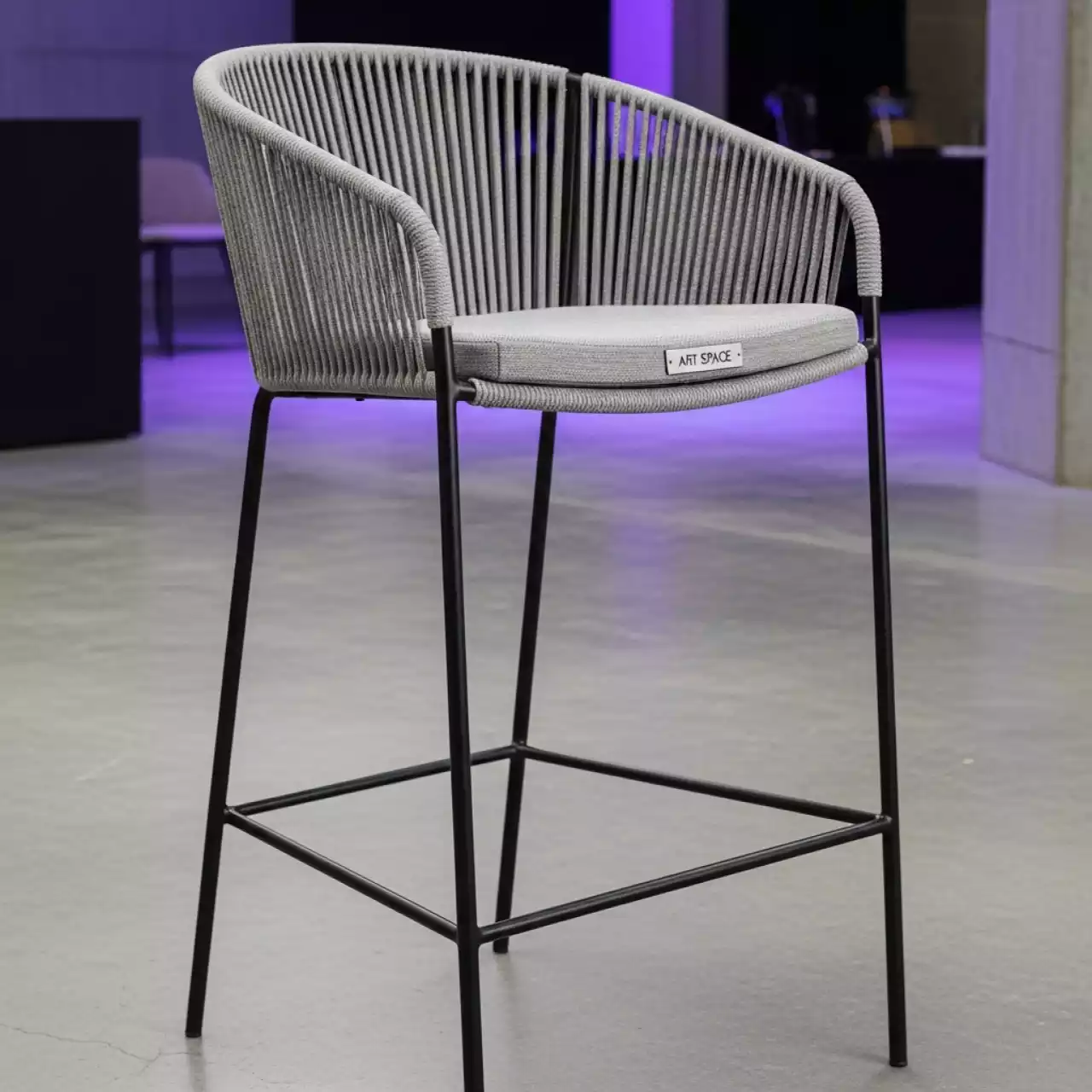 Аренда Барный стул Марсель плетеный из светло серого роупа стальной каркас в ледовом дворце «Большой» — ART SPACE