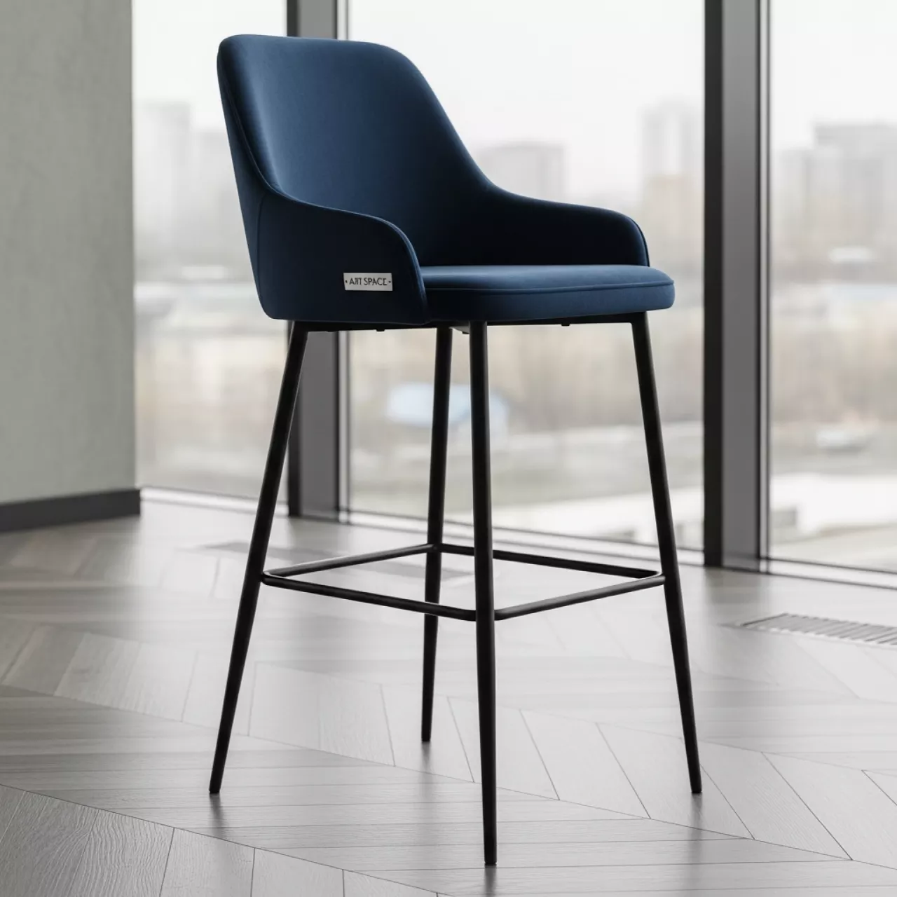 Аренда Барный стул Mint синий велюр черная эмаль в ресторане «La Terrazza» — ART SPACE