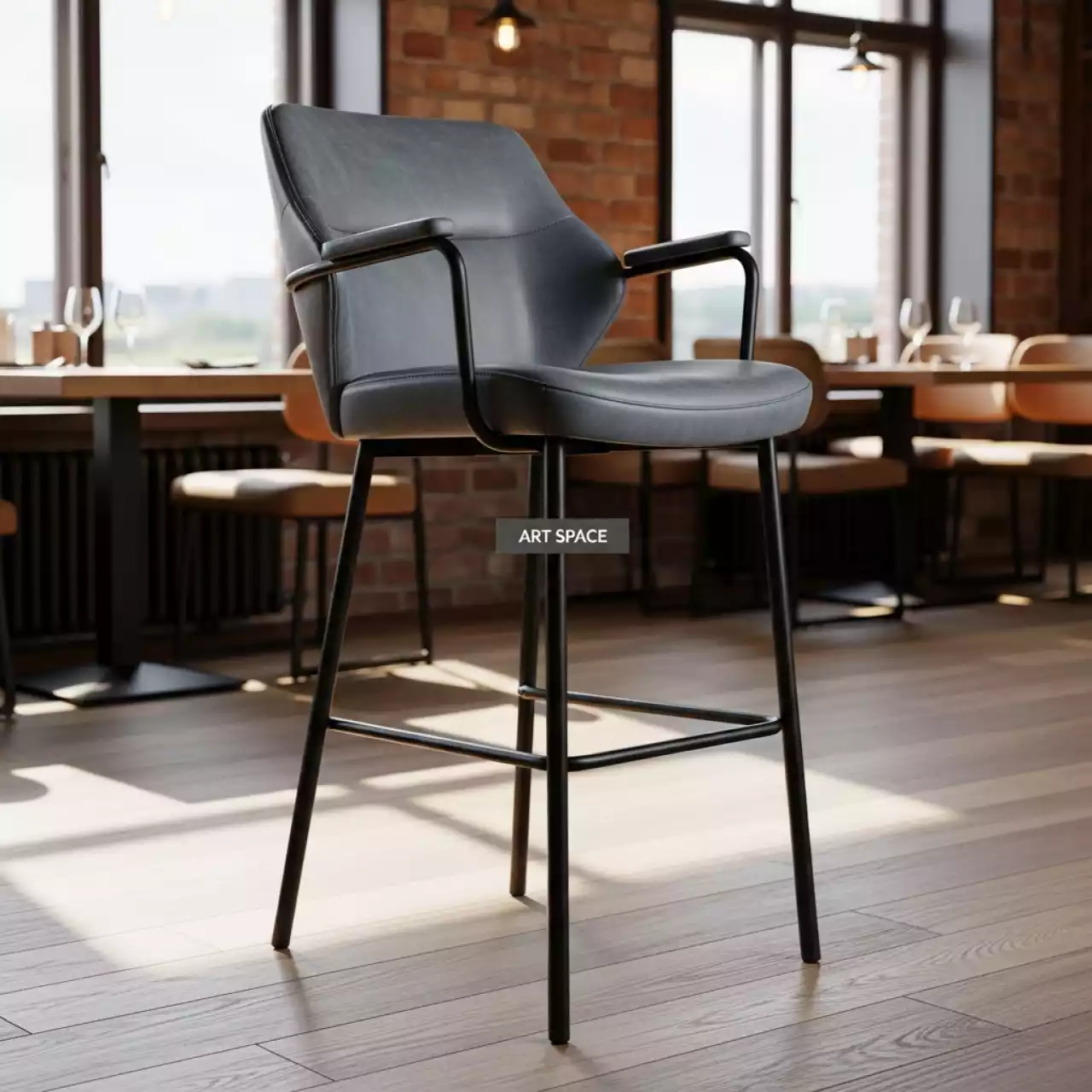 Аренда Барный стул с подлокотниками Лагер серая кожа в ресторане «Сыроварня» — ART SPACE