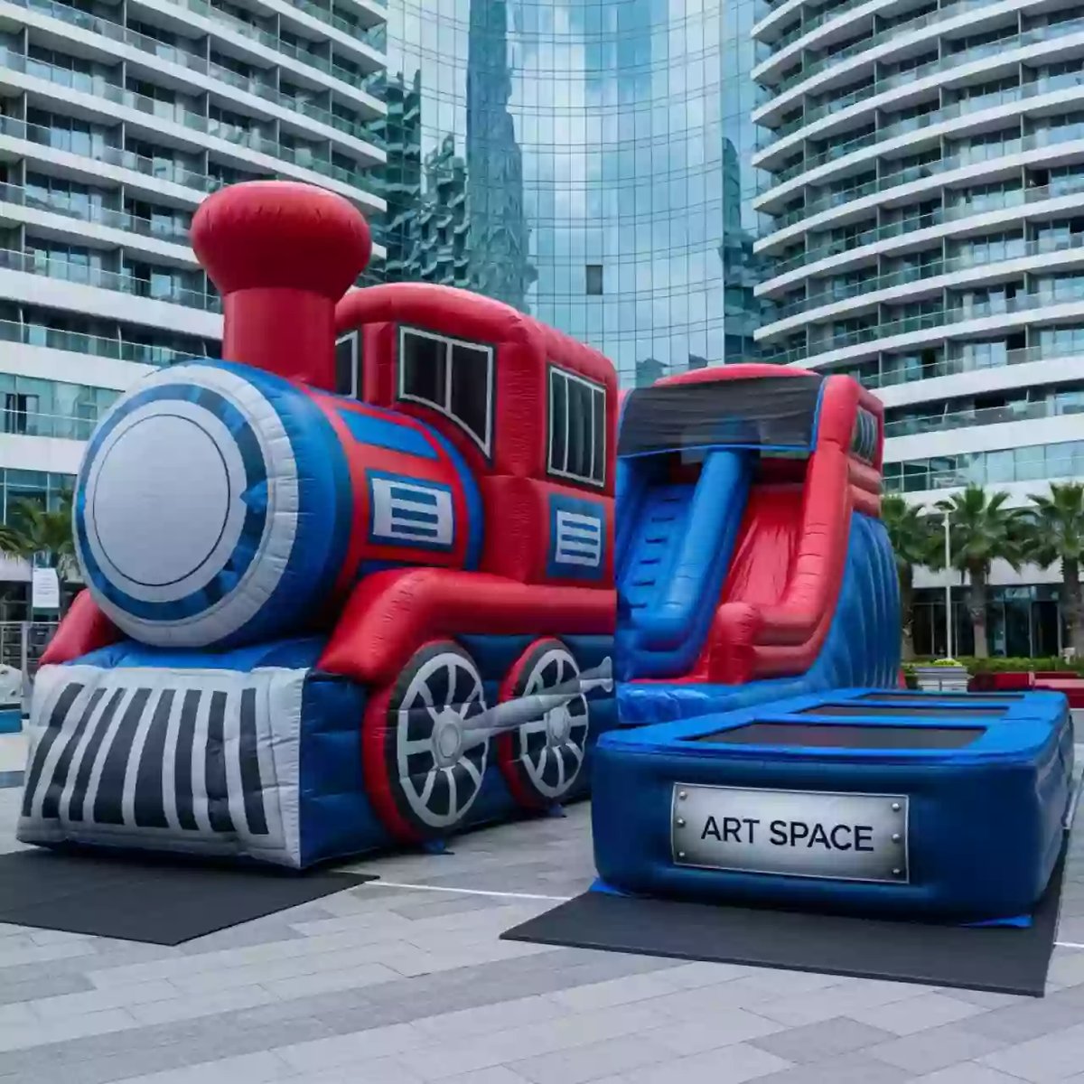 Аренда Батут с горкой Локомотив в комплексе Sea Galaxy — ART SPACE